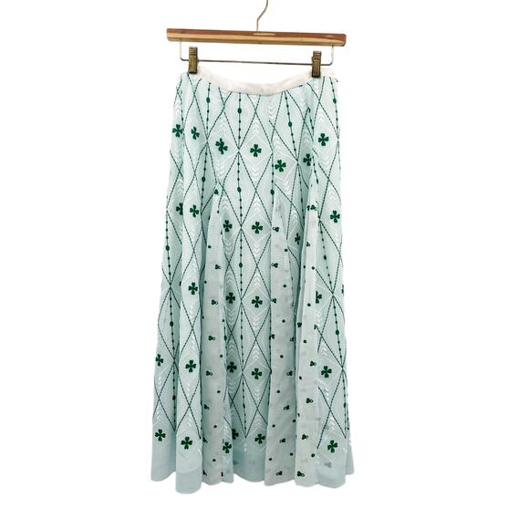 Sandro Green Embroidered Floral Midi Skirt - Picture 2 of 6